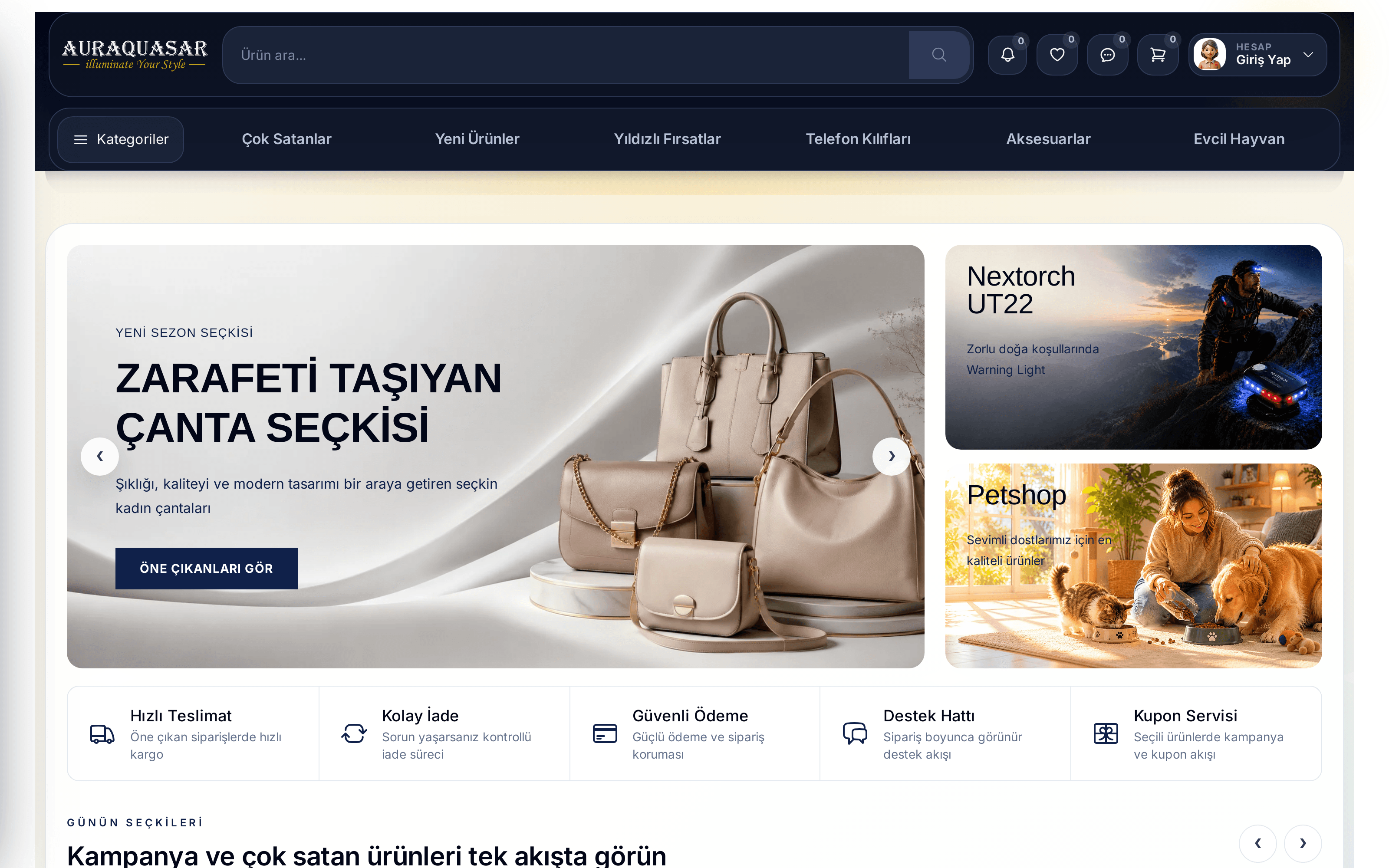 AuraQuasar e-ticaret platformu