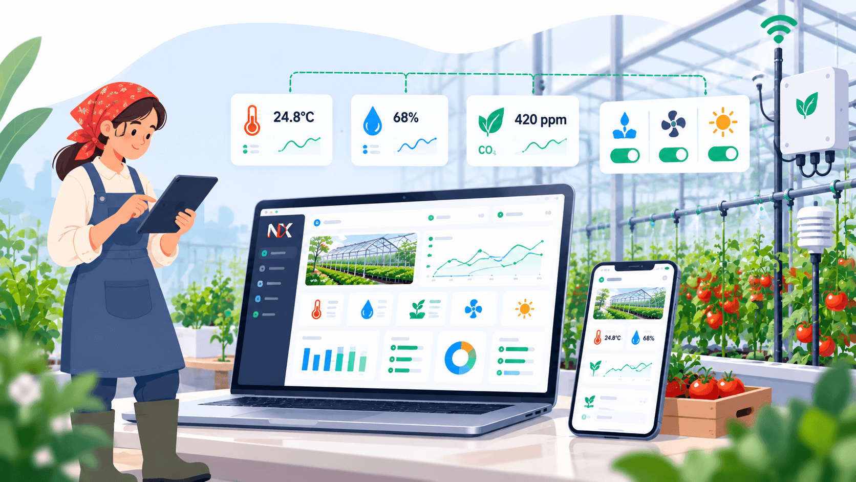QuasarGreen akıllı sera yönetim platformu görselleştirmesi